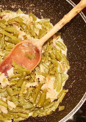 Une photo de Haricots verts au saumon