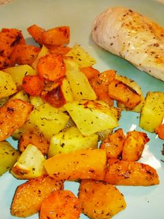Una foto de Calabaza, zanahoria y patata al horno