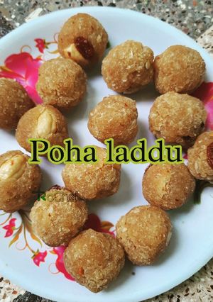A picture of Poha jaggery laddu| Aval coconut laddu (10 mins) recipe.