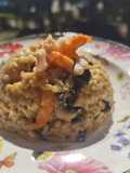 Zitronenrisotto mit Garnelen, Spinat und Champignons