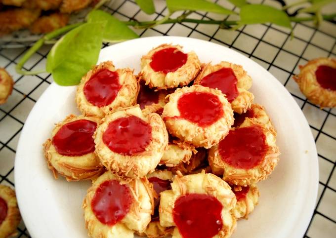 Crunchy Strawberry Cheese Thumbprint Cookies