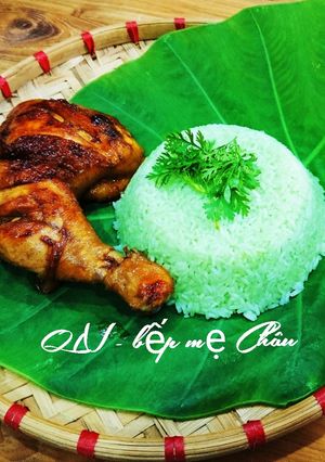 Hình của món Xôi lá dứa gà rô ti.