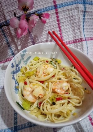 Foto resep Fettuccine Aglio Olio + Bayam | Ala Rumahan