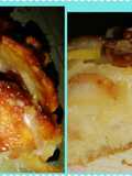Torta de manzanas y peras invertida con masa de banana y pera