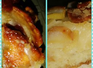 Una foto de Torta de manzanas y peras invertida con masa de banana y pera