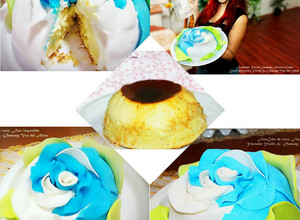 Una foto de PASTEL IMPOSIBLE (flan cake)de coco vestido de Rosa con Fondant