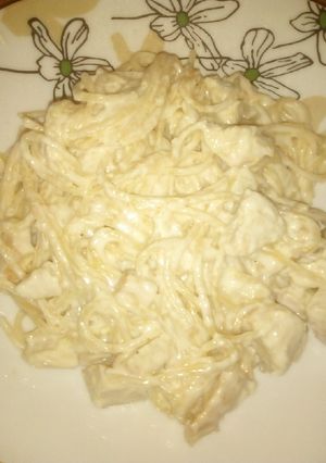 O poză a rețetei Spaghete carbonara cu piept de pui.