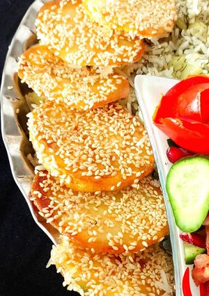 عکسی از دستور 🌸ته دیگ سیب زمینی کنجدی🌸
