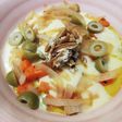Cazuela vegetariana con "corazón" de crema de espinacas
