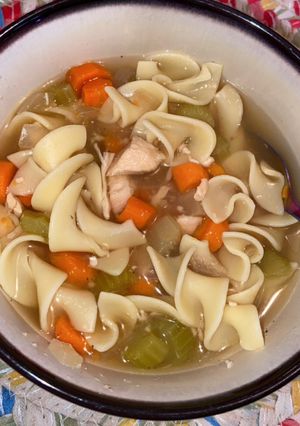 A picture of Crock Pot Chicken Noodle or Rice Soup.