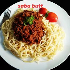 A picture of Spicy Mutton Qeema Spaghetti🍝🍅.