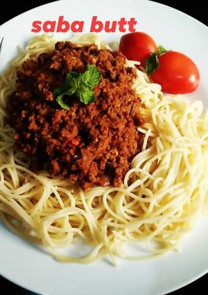 A picture of Spicy Mutton Qeema Spaghetti🍝🍅.