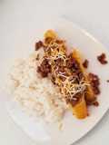 Canoa con arroz blanco