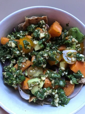Recipe 30 min veggie bowl w/ cilantro-garlic drizzle which Delicious