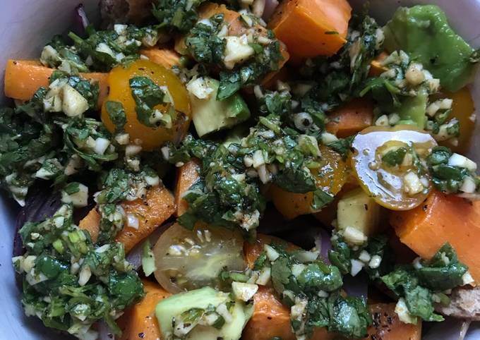 30 min veggie bowl w/ cilantro-garlic drizzle