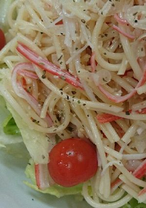 A picture of Crab Stick & Onion Italian Pasta Salad.
