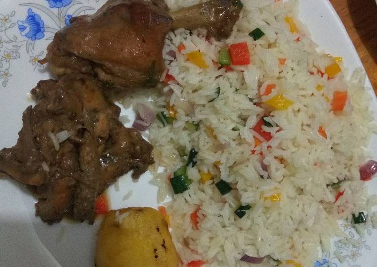 Recipe of Homemade Fried chicken and vegetable rice #charity recipe