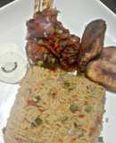 Peppered Ram meat and jallof rice