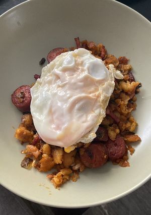 A picture of Migas with Fried Egg.