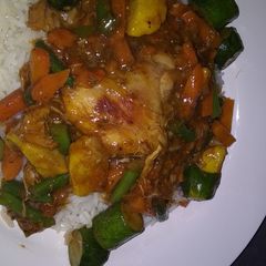 A picture of Vegetable and chicken stew.