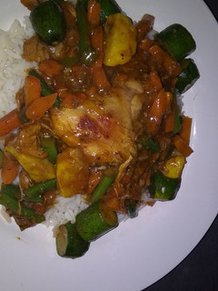 A picture of Vegetable and chicken stew.