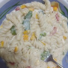 A picture of White sauce pasta.