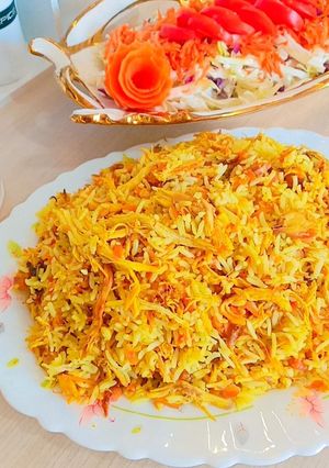 عکسی از دستور پلو هویج ومرغ ریش ریش