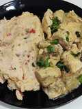 Pollo y champiñones al ajillo y puré rústico
