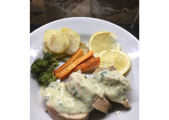 Cara Gampang Membuat Roasted chicken with cheesy onion sauce yang Lezat Sekali