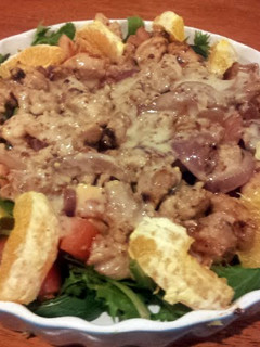 A picture of Warm Chicken Salad with Honey Mustard Dressing.