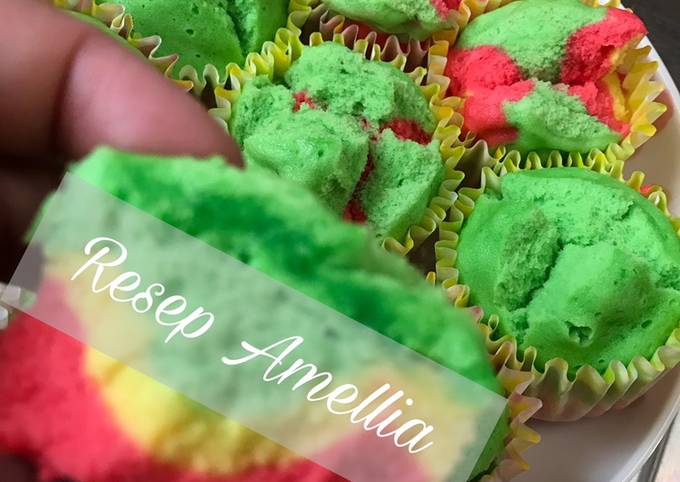 Resep Bolu kukus rainbow lembut all in one, Lezat Sekali
