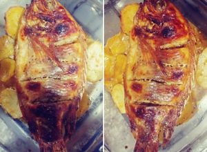 Una foto de Mojarra/Tilapia horneada y asada con papas. Súper fácil 🎶