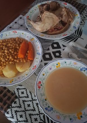 A picture of Cocido Madrileño (No Pressure Cooker).