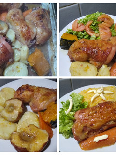 Una foto de Muslos de Pollo al Horno con Verduras y Manzanas