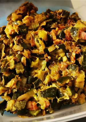 Une photo de Courgettes, lardons, oignons