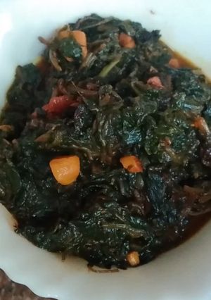 A picture of Lal Saag Curry/ Red Amaranath Saag Curry.