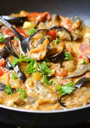 A picture of Eggplant Curry with Coconut Milk.