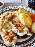 Pescado cocido con couscous y ajada 🍛🐟🍠🥕