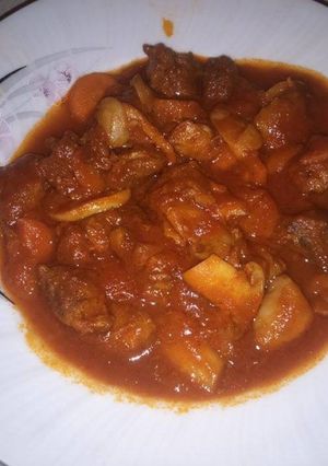 A picture of Village way meat with mushrooms 🍖 🍄.