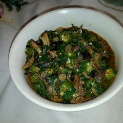 A picture of Okro, anara and ugba soup.