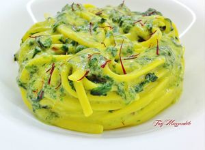 Foto di Linguine allo zafferano con ricotta al pesto di basilico e spinacini
