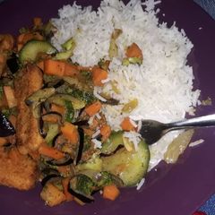 A picture of White Rice oven grilled fish & mixed veggies.