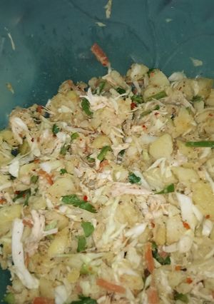 A picture of Multi purpose chicken cheese potato filling.