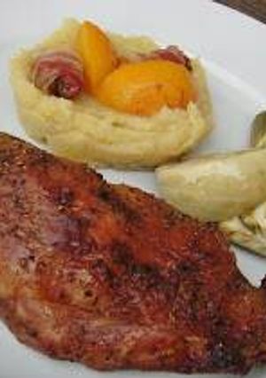 Omlós - ropogós libacomb szalonnás májával, burgonyapürével recept fotója