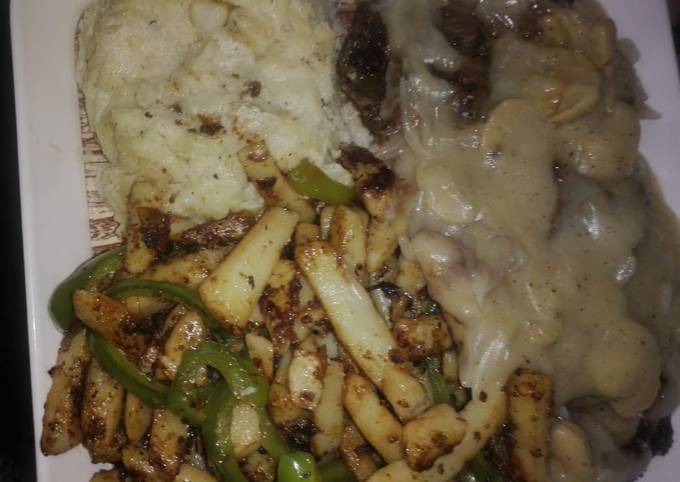 Easiest Way to Prepare Quick Lamb steak with mushroom sauce stir fried vegis and mashed potatoes