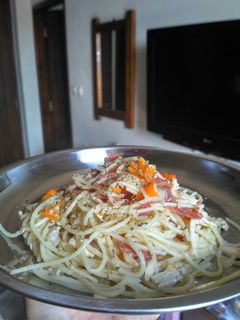 Foto resep Spaghetti Aglio E Olio topping Ayam Bali