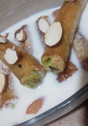 A picture of Shahi tukray roll ups.