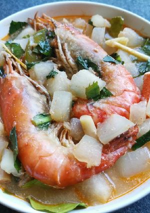 รูปของ ต้มยำกุ้งน้ำพริกเผาใส่ฟักเขียว