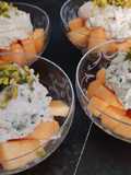 Coppette di melone, tonno e pistacchi