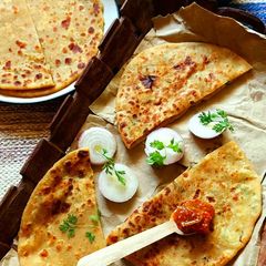 A picture of Amaranth Aloo Paratha.